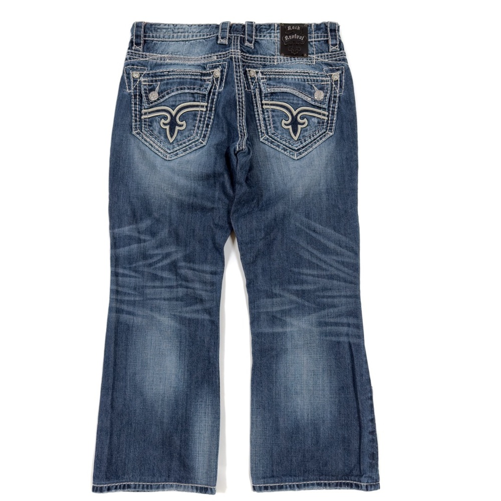 Rock Revival Men’s JASPER Boot Denim Jeans Size 36 (36/28.5) Dark Wash Blue